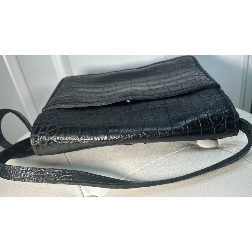Patricia Nash Crossbody Bag Croc Embossed Black Leather Cross Turn Lock Small